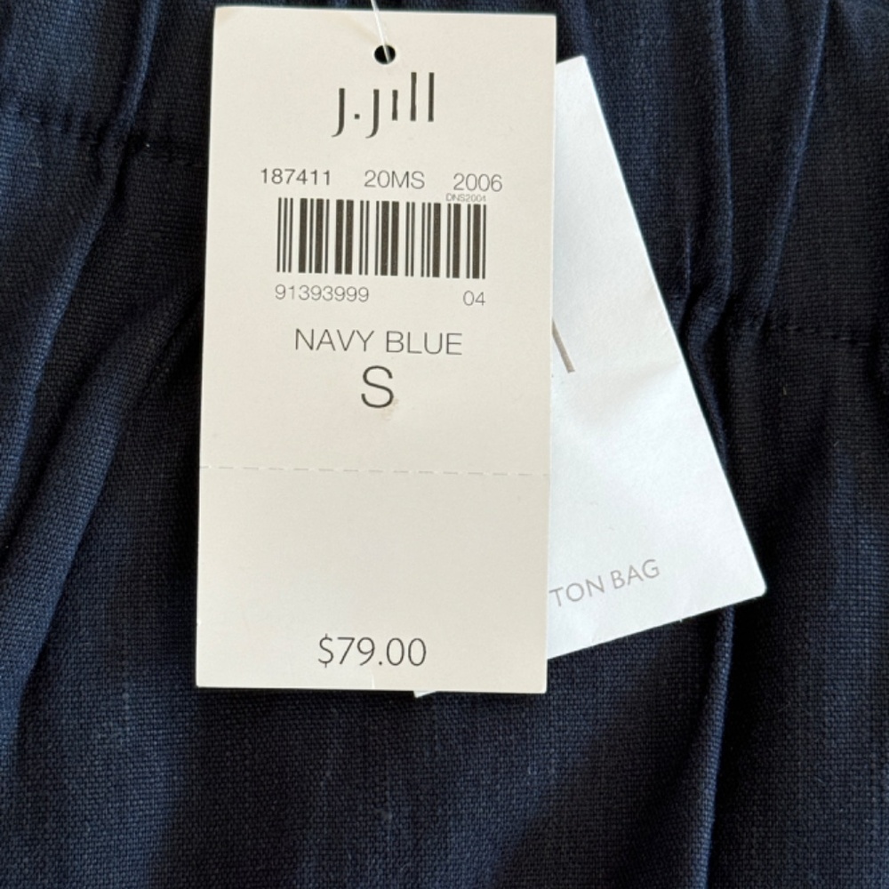 NWT J. Jill Linen Navy Stretch button hem ankle pants - S - Picture 2 of 6